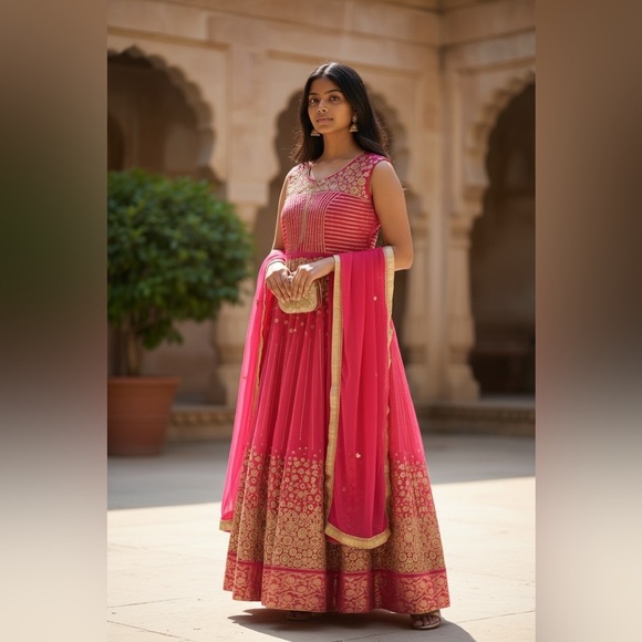 Indian Designer Hot Pink Georgette Anarkali Suit - Picture 2 of 12